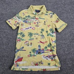 Polo Ralph Lauren Polo Shirt Mens Small Yellow Classic Fit Polo Bear Aloha Beach